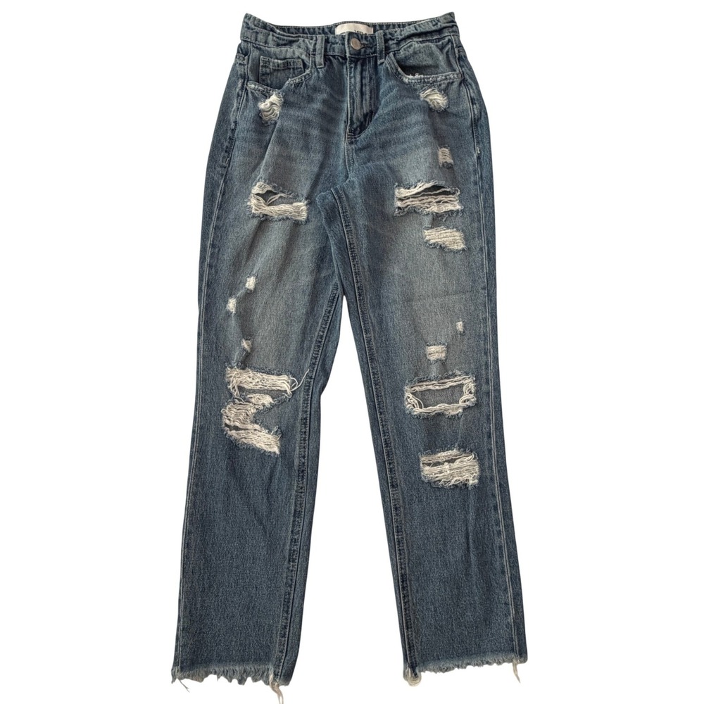 Vervet Los Angeles V2149 Distressed High Rise Straight Leg Jeans Blue Size 25